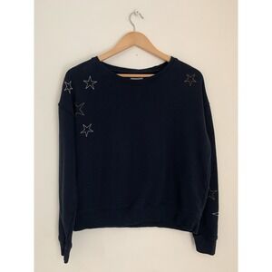 Pact Organic Cotton Star Embroidered Crewneck Sweatshirt Sz S Navy Pullover